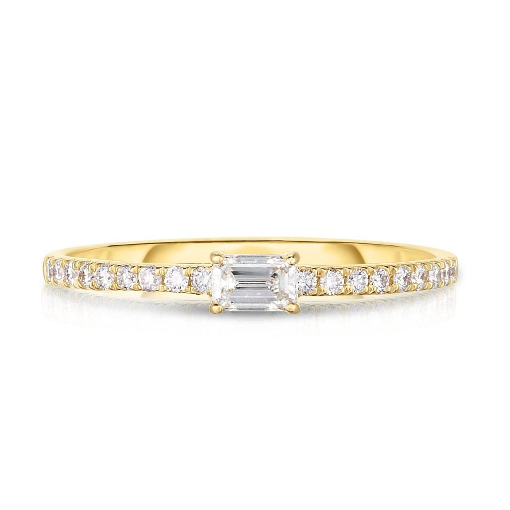 Emerald + Pavé Diamond Ring In 14k Gold